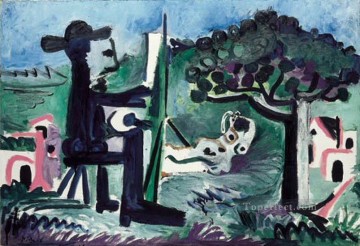  1963 Painting - Le peintre et son modele dans un paysage II 1963 Cubism